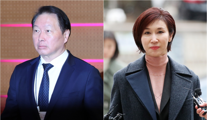 최태원 SK그룹 회장(사진 왼쪽)과 노소영 아트센터 나비 관장이 12일 이혼소송 항소심에서 대면했다. /사진=뉴스1
