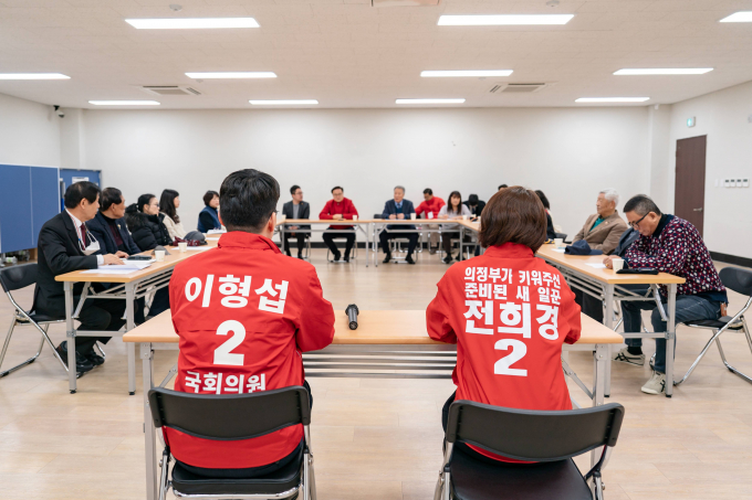 의정부시 국민의힘 전희경(갑), 이형섭(을)후보가 보훈단체 합동 정책간담회를 진행하고 있다. /사진제공=이형섭 선거캠프