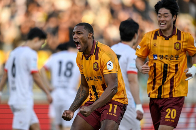 지난 3월10일 강원FC전 광주FC 가브리엘이 골을 넣고 포요하고 있다./사진=한국프로축구연맹 