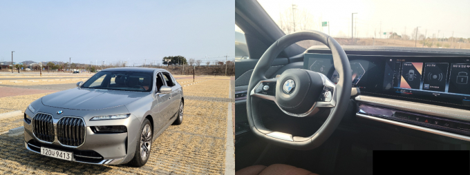 BMW 740i(왼쪽), BMW 740i 내부(오른쪽) /사진=지선우 기자