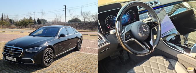 벤츠 S클래스 S580 L 4matic(왼쪽), 벤츠 S클래스 S580 L 4matic 내부(오른쪽)/사진= 지선우 기자