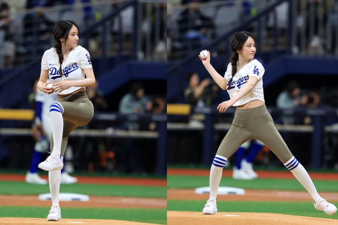 배우 전종서가 초밀착 레깅스 패션을 완벽하게 소화하며 CG같은 보디라인으로 시구에 나섰다. /사진=뉴스1