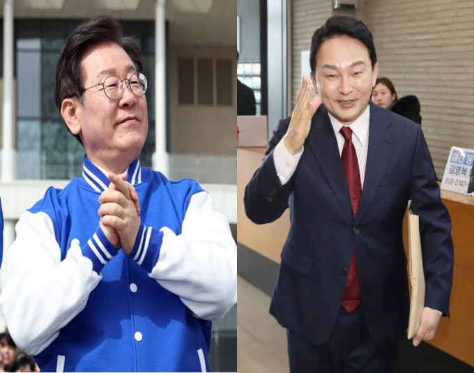 4·10 총선 격전지로 꼽히는 인천 계양을, 서울 중·성동갑, 경난 양산을 등의 여론조사가 공개됐다. 사진은 이재명 더불어민주당 대표(왼쪽)가 지난 17일 경기 화성시 동탄호수공원에서 지지자들에게 인사하는 모습과 원희룡 국민의힘 후보(오른쪽)가 지난 1월31일 국민의힘 제22대 국회의원 선거 공직후보자 추천신청서 제출을 위해 서울 여의도 국민의힘 중앙당사로 들어서는 모습. /사진=뉴스1