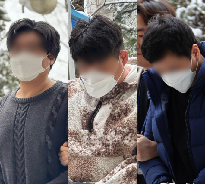 인천에서 현금 10억원을 들고 튄 혐의를 받는 20~30대 일당이 재판에 넘겨졌다. 사진은 지난 2월22일 인천지법 영장심사장으로 들어가고 있는 20~30대 일당 6명 중 3. /사진=뉴스1