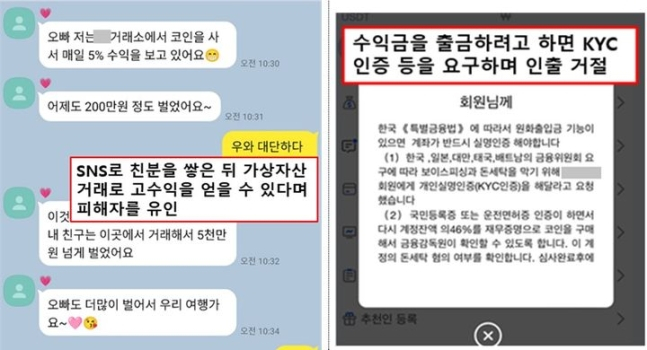 금융감독원이 공개한 온라인 친분 이용형(로맨스 스캠) 사기 신고 사례. /사진=금감원 제공