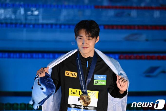 대한민국 수영 경영의 중장거리 간판 김우민(강원도청). ⓒ AFP=뉴스1 ⓒ News1 김진환 기자