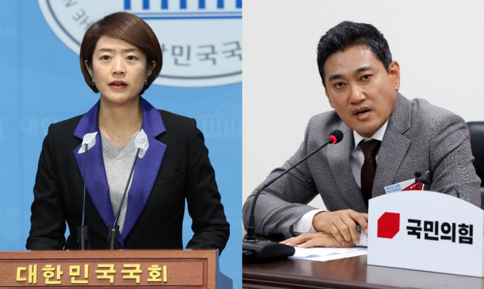 서울 광진을에 출마하는 고민정 더불어민주당 후보와 오신환 국민의힘 후보의 지지율 격차는 6%포인트로 오차 범위 이내다. 사진은 (왼쪽) 고 후보가 지난 15일 서울 여의도 국회에서 대통령실 시민사회수석 해임 촉구 기자회견을 하는 모습. (오른쪽) 오 후보가 지난해 10월27일 서울 여의도 국민의힘 당사에서 열린 '국민의힘 혁신위원회' 첫 회의에서 발언하는 모습. /사진=뉴시스