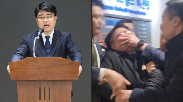 대한의사협회 차기 회장에 '강경파' 임현택 대한소아청소년과 회장이 당선되면서 의과대학 증원 문제를 두고 정부에 반발하고 있는 의협의 투쟁이 거세질 가능성이 크다. 임 당선인이 당선 소감을 말하고 있는 모습(왼쪽), 지난달 1일 윤석열 대통령이 주재한 필수의료 패키지 발표 현장에서 경호원들로부터 제압당하고 있는 모습. /사진=뉴시스, 독자제공
