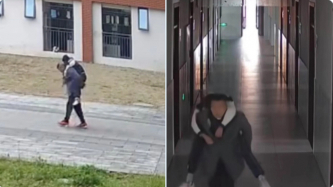 수면장애를 앓는 제자를 2년동안 직접 업고 집까지 바래다준 중국 교사의 사연이 인터넷상에 공유됐다. 사진은 엑스(X·옛 트위터)에 올라온 수면장애를 앓는 제자를 없고 집까지 바래다주는 중국 교사의 모습. /사진=사회관계망서비스(SNS) 캡처