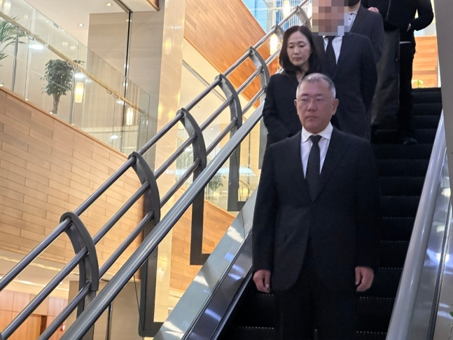 정의선 현대차그룹 회장과 부인 정지선씨가 고 조석래 효성그룹 명예회장 빈소를 찾아 조문했다. /사진=뉴스1(공동취재단)