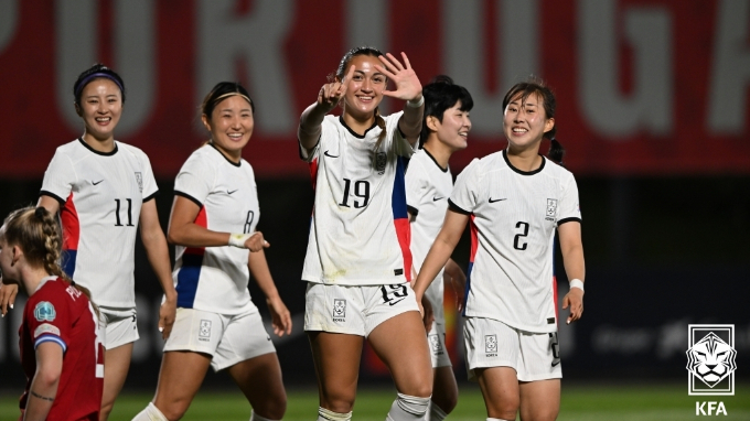 한국 여자축구 국가대표팀이 오는 5일과 8일 경기 이천종합운동장에서 필리핀과 평가전을 치른다. 사진은 지난 2월 체코와의 친선경기에서 득점을 터뜨린 케이시 유진 페어. /사진=뉴스1(대한축구협회 제공)