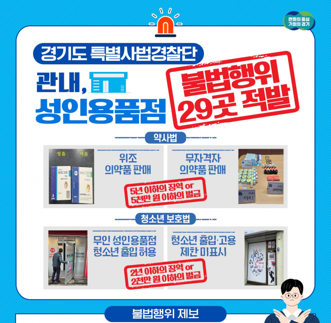 청소년들의 출입을 제한하지 않거나 가짜 발기부전치료제를 판매한 성인용품 업주들이 경기도 특별사법경찰단에 대거 검거됐다. 자료는 홍보물. / 자료제공=경기도 특별사법경찰단