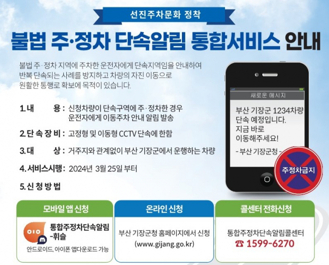 기장군에서 시행하는 주정차단속 사전알림서비스 안내문/사진=기장군