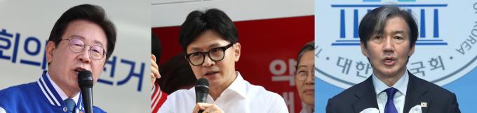 이재명 더불어민주당 대표(왼쪽부터), 한동훈 국민의힘 비상대책위원장, 조국 조국혁신당 대표