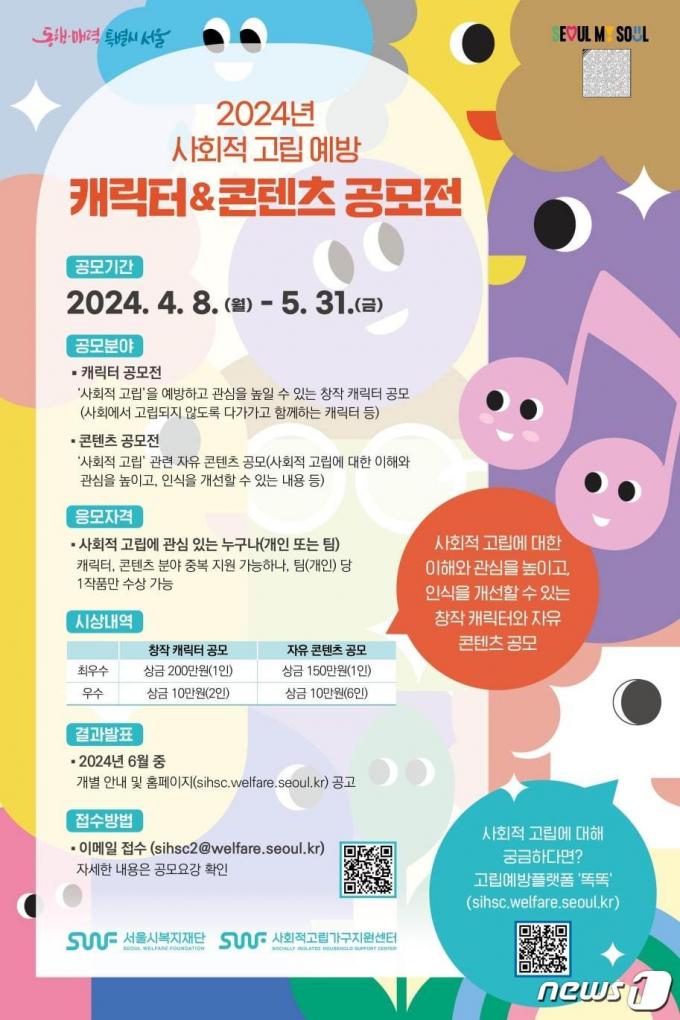 '사회적 고립 예방 캐릭터·콘텐츠 공모전'. (서울시 제공)ⓒ 뉴스1