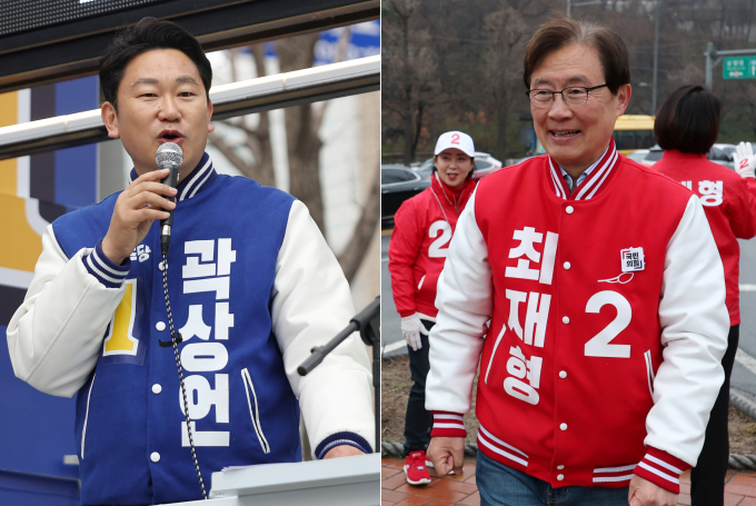10일 발표된 MBC 출구조사 결과 서울 종로에서 곽상언 민주당 후보가 56.1%, 최재형 국민의힘 후보가 39.6%로 집계됐다. 사진은 곽 후보(왼쪽)와 최 후보. /사진=뉴스1