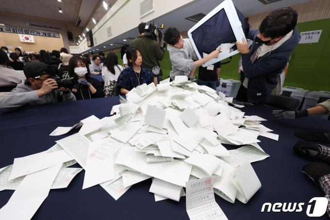 [사진] 개함되는 총선 투표함