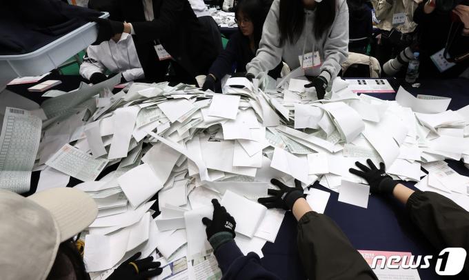 [사진] '개표 작업 시작'