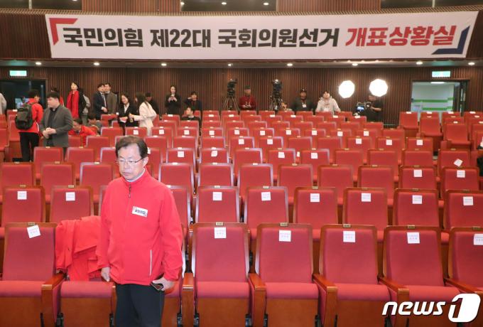 [사진] 국민의힘 개표상황실 '침통'
