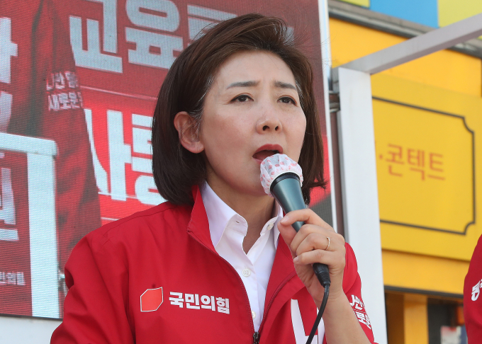 제22대 국회의원 선거에서 나경원 국민의힘 동작을 후보의 당선이 확실하다. 사진은 나 후보가 선거유세 기간 동안 연설하는 모습. /사진=뉴스1 