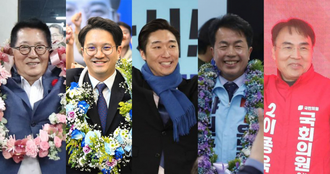 제22대 국회에 화제의 당선인들이 입성한다. 사진은 박지원 당선인, 전용기 당선인, 김용만 당선인, 윤종오 당선인, 이종욱 당선인(왼쪽부터). /사진= 뉴스1  