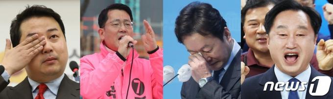 (왼쪽부터)장예찬, 도태우, 정봉주, 김준혁 후보