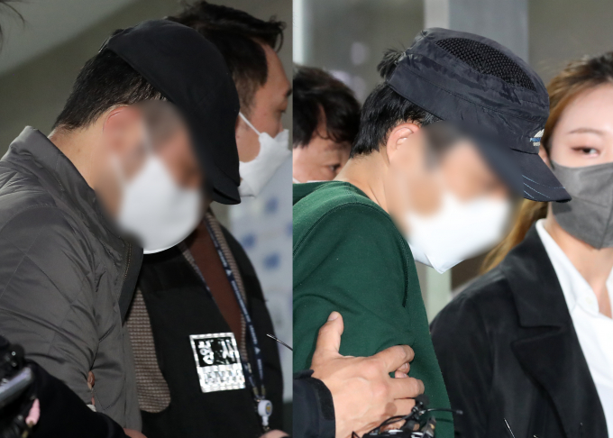 대법원이 약 700억원을 횡령한 혐의로 기소된 우리은행 직원과 공범인 그의 동생에게 각각 징역 15년, 12년형을 확정했다. 사진은 서울 중구 남대문경찰서에서 검찰로 송치되는 우리은행 직원(왼쪽)과 공모한 그의 동생. /사진=뉴스1