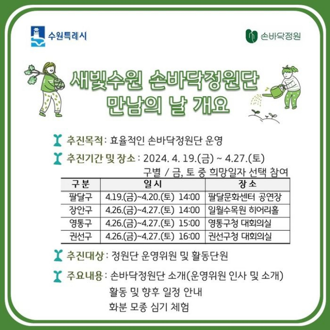'새빛수원 손바닥정원단 만남의 날' 행사 홍보물. / 자료제공=수원특례시 