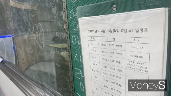 기억교실의 시간은 2014년 4월16일에 멈췄다. 사진은 기억교실에 걸려있는 일정표. /사진=최문혁 기자