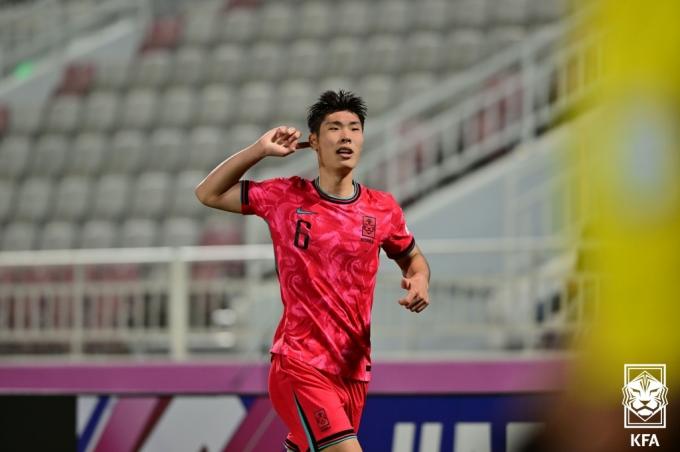 아랍에미리트(UAE)를 상대로 결승골을 넣은 이영준.(대한축구협회 제공)