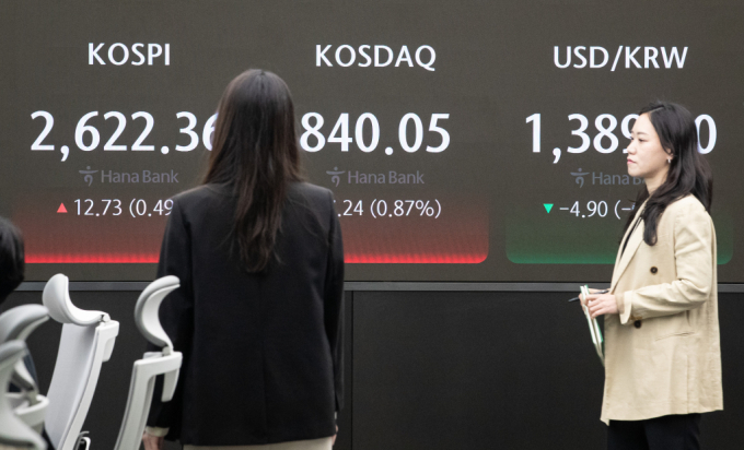 16일 서울 중구 하나은행 본점 딜링룸 전광판 /사진=뉴스1