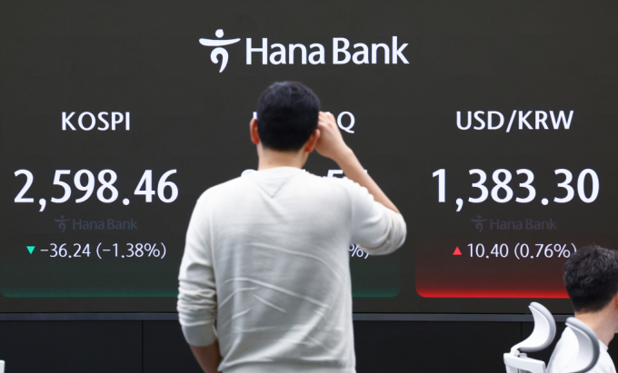 19일 오전 서울 중구 하나은행 딜링룸에서 직원들이 업무를 보고 있다./사진=뉴시스