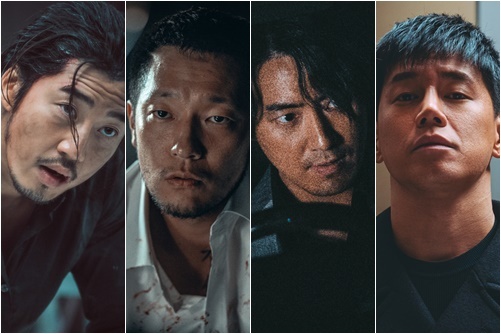 윤계상, 손석구, 이준혁, 김무열(왼쪽부터) /  '범죄도시' 1,2,3,4편 각 스틸 컷