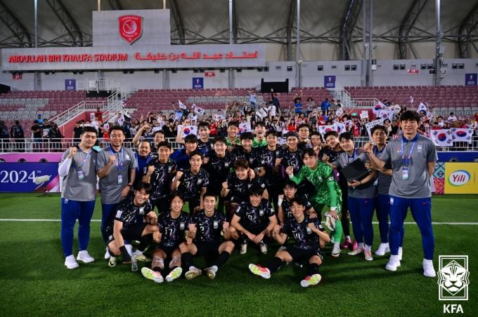 황선홍 감독이 이끄는 U23 대표팀이 2024 파리 올림픽 예선 8강 진출에 성공했다. (대한축구협회 제공)