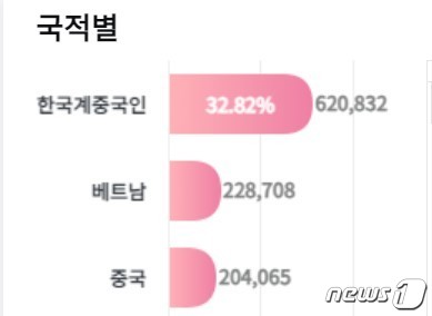 국내 거주 외국인 국적별 현황. (출처: 법무부 이민 행정 빅데이터 분석·시각화)