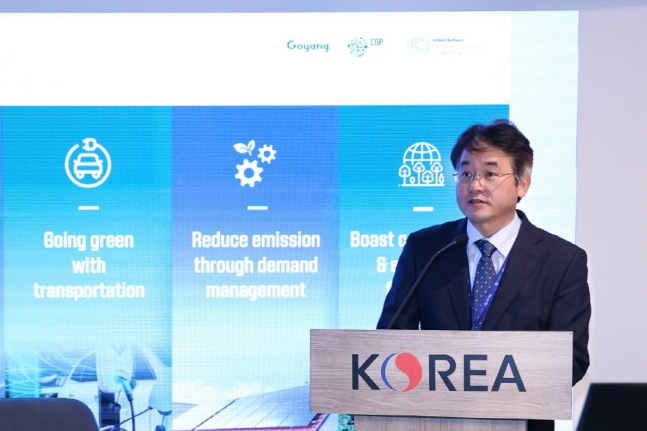 COP28에서 연설 중인 이동환 고양특례시장. / 사진제공=고양특례시