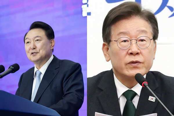 윤석열 대통령과 이재명 더불어민주당 대표의 영수회담이 다음주에 이뤄질 것으로 전망된다. 사진은 (왼쪽) 윤 대통령이 지난 22일 경기 과천시 국립과천과학관에서 열린 2024 과학기술·정보통신의 날 기념식에서 기념사하는 모습. (오른쪽) 이 대표가 24일 서울 여의도 국회에서 열린 최고위원회의에서 발언하는 모습. /사진=뉴스1(왼쪽 대통령실 제공)