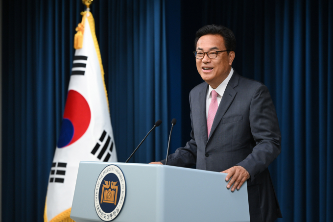 정진석 대통령실 비서실장이 수석비서관 24일 진행된 첫 회의에서 내부 기강 잡기에 나섰다. 사진은 정 비서실장이 지난 22일 서울 용산 대통령실 청사에서 소감을 전하는 모습. /사진=뉴시스(대통령실 제공)