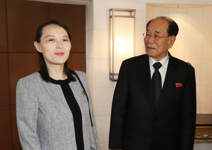 김여정 북한 노동당 부부장이 한국과 미국의 연합훈련을 비난했다. 사진은 김 부부장(왼쪽)과 김영남 최고인민회의 상임위원장이 지난 2018년 2월11일 서울 광진구 워커힐 호텔에서 '북한 고위급 대표단 오찬'에 입장하는 모습. /사진=머니투데이
