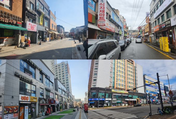 새빛상점가로 지정된 (왼쪽 위부터 시계방향으로) 화성행궁상인회, 연무상인회, 호매실역중심상가상인회, 영통역아이파크상인회. / 사진제공=수원특례시