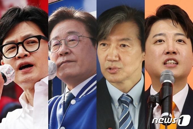 한동훈(왼쪽부터) 국민의힘 비상대책위원장·이재명 더불어민주당 대표·조국 조국혁신당 대표·이준석 개혁신당 대표/뉴스1