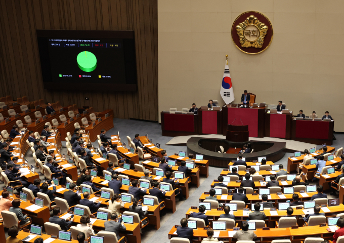2일 서울 여의도 국회에서 열린 제414회국회(임시회) 제1차 본회의에서 10·29 이태원 참사 피해자 권리 보장과 진상규명 및 재발 방지를 위한 특별법이 가결됐다. /사진=뉴스1