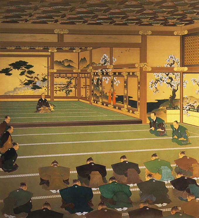 '대정봉환' 장면(출처: 邨田丹陵, Tanry? Murata, 채색화(19C), Wikimedia Commons, Public Domain)