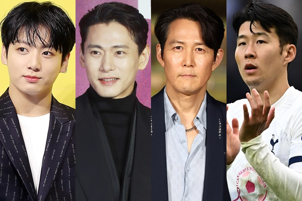미국 골드하우스가 발표한 가장 영향력 있는 아시아 100인에 방탄소년단 정국, 배우 유태오, 배우 이정재, 축구선수 손흥민 (왼쪽부터)등이 선정됐다. /사진=머니투데이, 뉴스1 