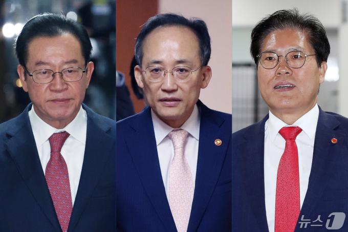 국민의힘 원내대표 후보인 이종배(왼쪽부터), 추경호, 송석준 의원 2024.5.6/뉴스1 ⓒ News1 송원영 기자