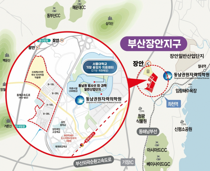 LH 부산울산지역본부가 부산장안지구 내 '근생·준주거·상업용지' 10필지를 공급한다. 사진은 부산장안지구 위치도. /사진=LH 부산울산지역본부