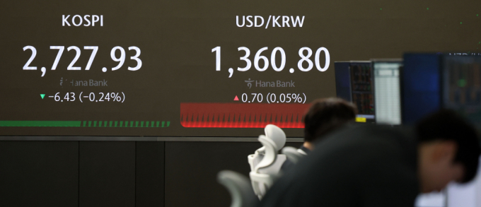 코스피가 전 거래일(2734.36)보다 2.25포인트(0.08%) 내린 2732.11에 거래를 시작했다.  서울 외환시장에서 원·달러 환율은 전 거래일(1360.1원)과 동일한 1360.1원에 출발한 8일 오전 서울 중구 하나은행 딜링룸에서 딜러들이 업무를 보고 있다./사진=뉴스1