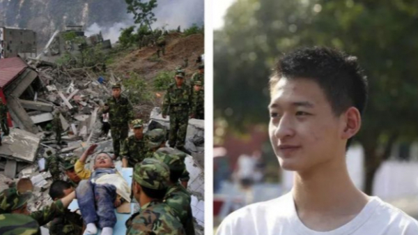 극한의 상황 속에서도 고마움을 표한 어린 아이가 중국 국민들을 위로했다. 사진은 지난 2008년 구조 당시 랑정(왼쪽)과 최근 랑정의 모습. /사진=뉴시스(웨이보 캡처)