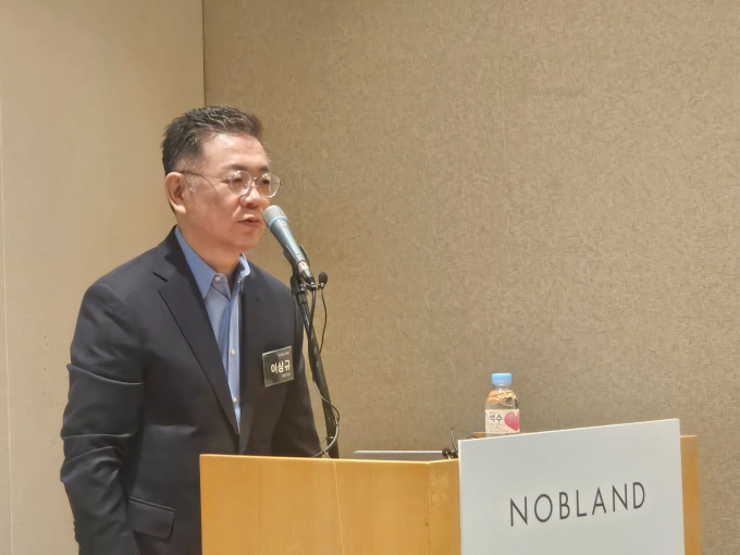 서울 여의도 63컨벤션센터에서 열린 기업공개 기자간담회에서 이상규 노브랜드 대표가 발언하고 있다./사진=뉴스1