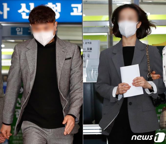 방송인 박수홍씨 출연료 등 61억원을 횡령한 혐의로 재판에 넘겨진 박씨 형 부부가 14일 오후 서울 마포구 서울서부지방법원에서 1심 선고 공판을 마친 뒤 법원을 나서고 있다. 2024.2.14/뉴스1 ⓒ News1 권현진 기자